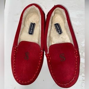 LANDSEND DEEP RED LOAFER SLIPPERS